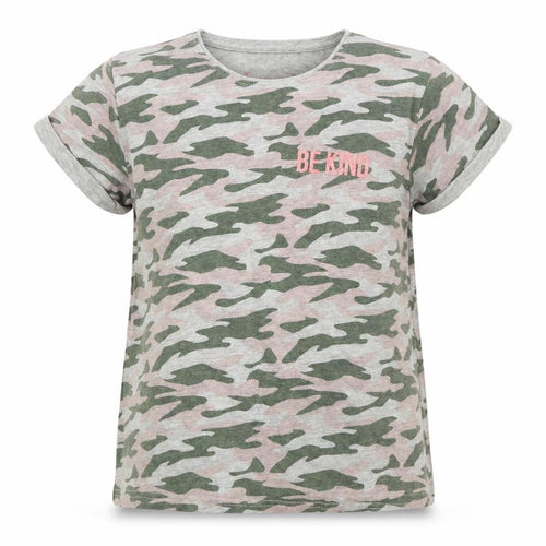 Primark Girls Green Camouflage Cotton Basic T-Shirt Size 9-10 Years Crew Neck Pullover - Be Kind