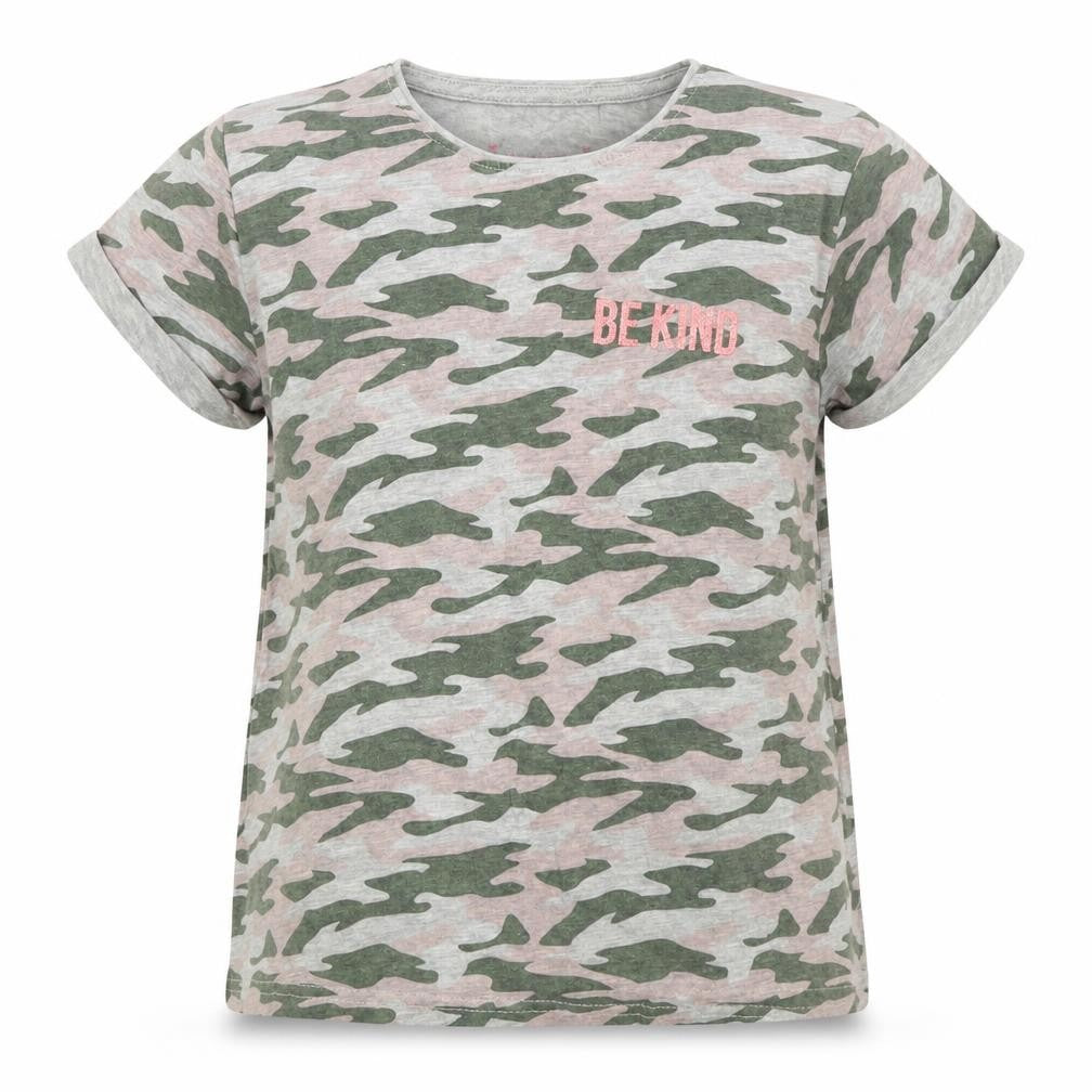 Primark Girls Green Camouflage Cotton Basic T-Shirt Size 9-10 Years Crew Neck Pullover - Be Kind