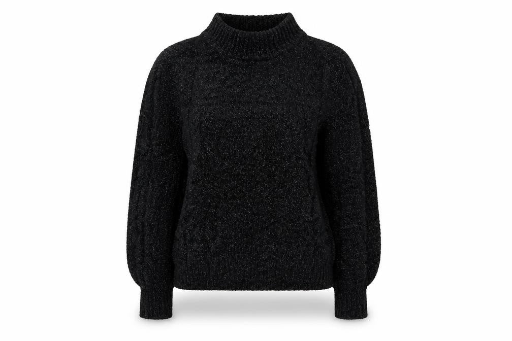 Front view of H&M women’s black mock neck polyamide jumper, size UK 6