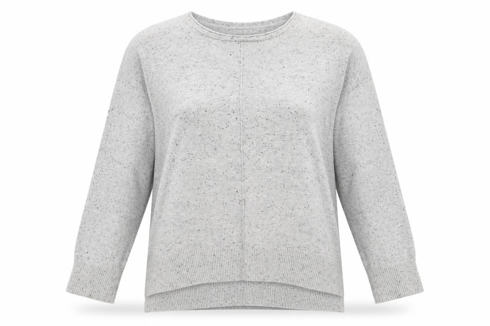 Front view of Atmosphere women’s grey round neck viscose jumper, size UK 16