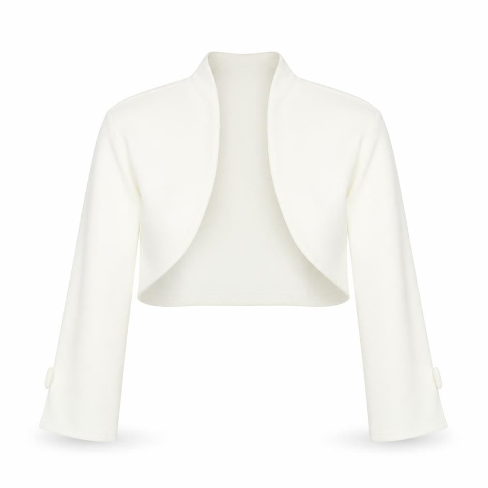 Front view of Grace Karin women’s white round neck polyester cardigan jumper, size S
