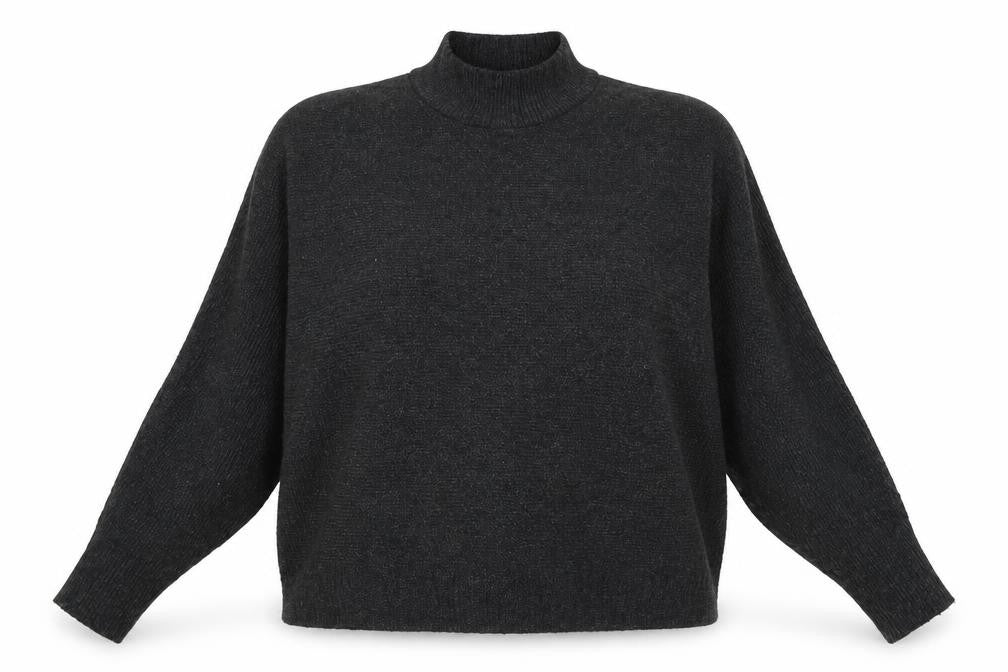 Front view of Apricot women’s grey mock neck viscose jumper, size UK 12