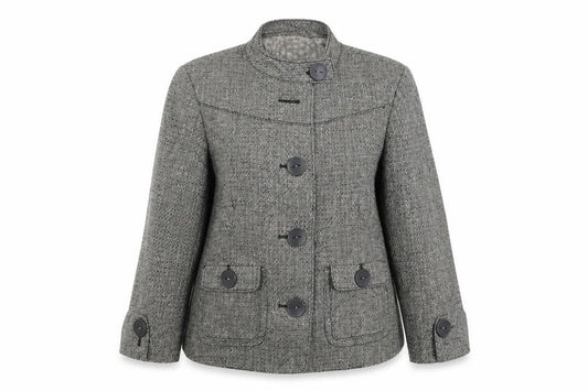 Front view of Next women’s grey jacket blazer, size UK 12, button