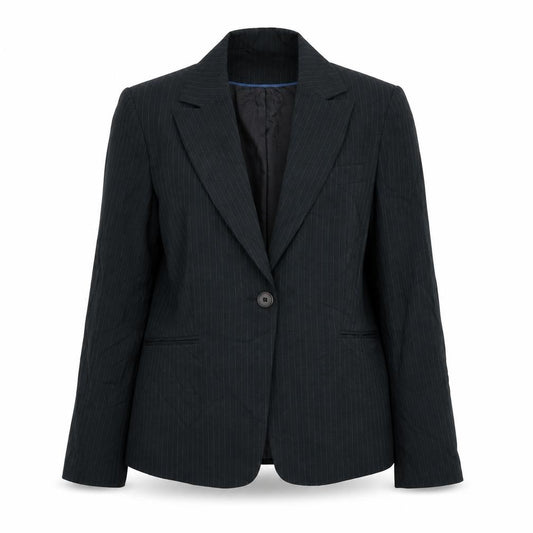 Front view of Atmosphere women’s blue striped jacket blazer, size UK 16, button