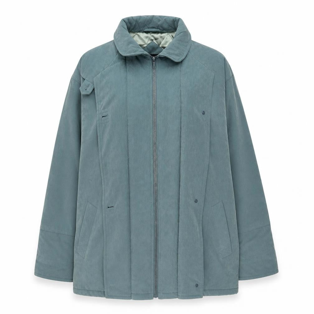 Front view of BHS women’s blue parka coat, size UK 16, zip