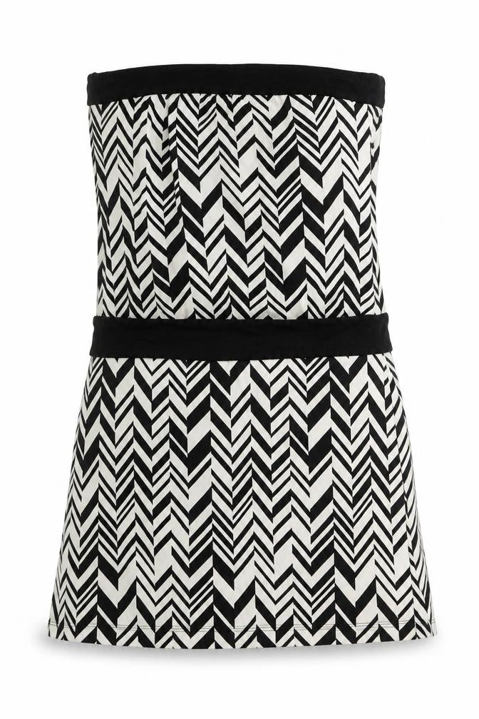 Front view of Warehouse women’s beige geometric polyester a-line, size UK 14, square neck
