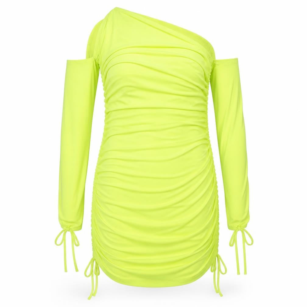 Front view of Asyou women’s yellow polyester a-line, size UK 10, square neck