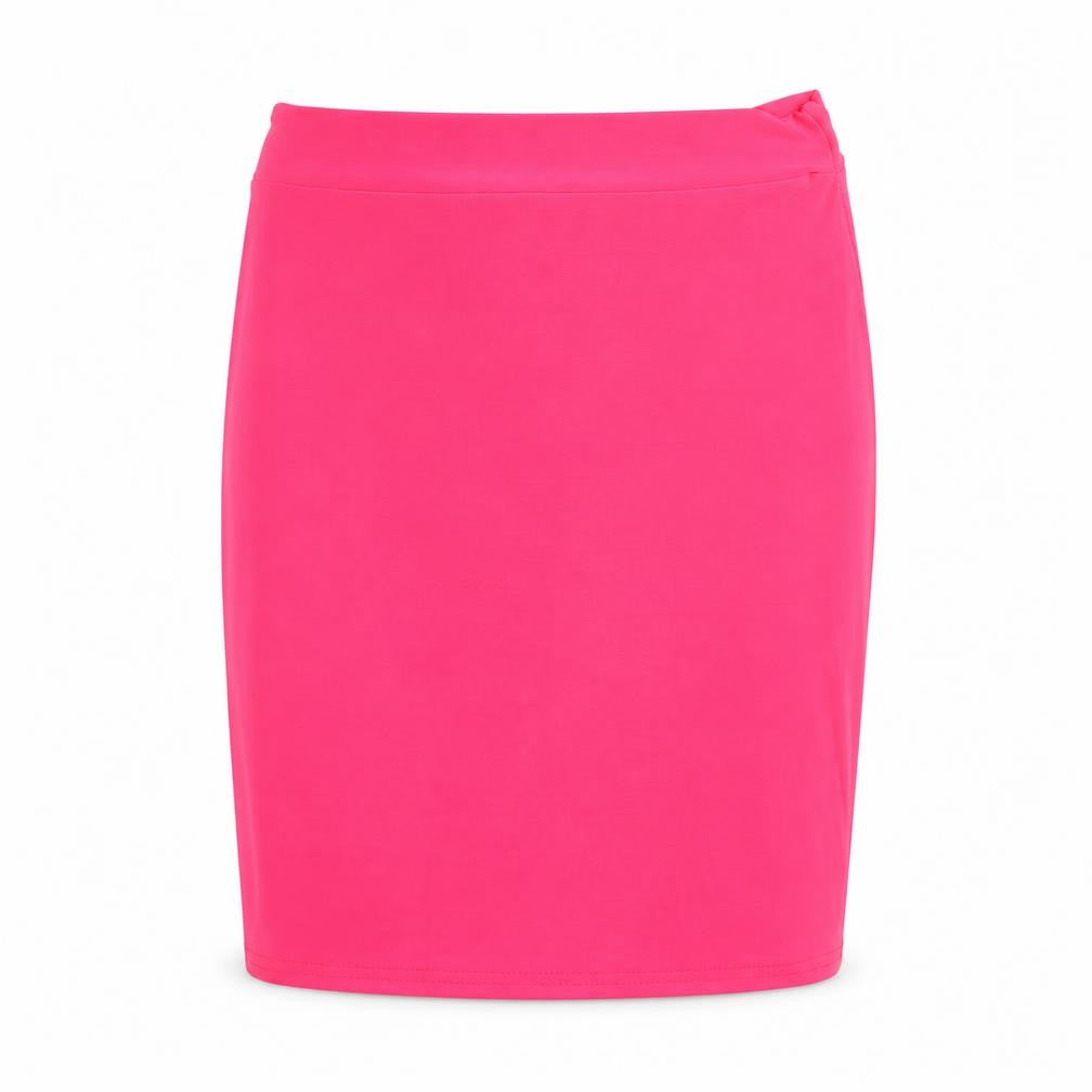 Front view of PRETTYLITTLETHING women’s pink polyester mini skirt, size UK 6