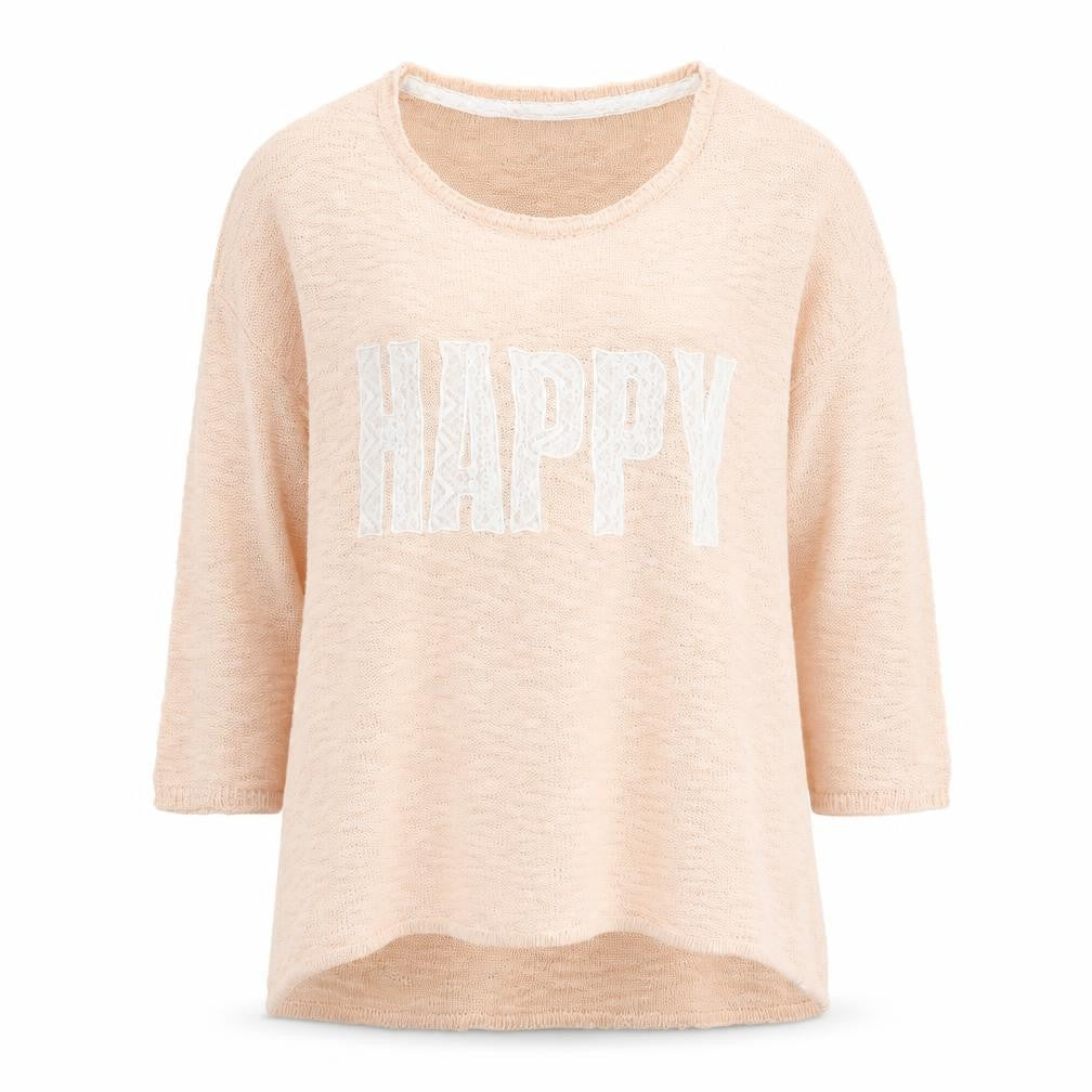 Front view of Only women’s pink round neck acrylic jumper, size M
