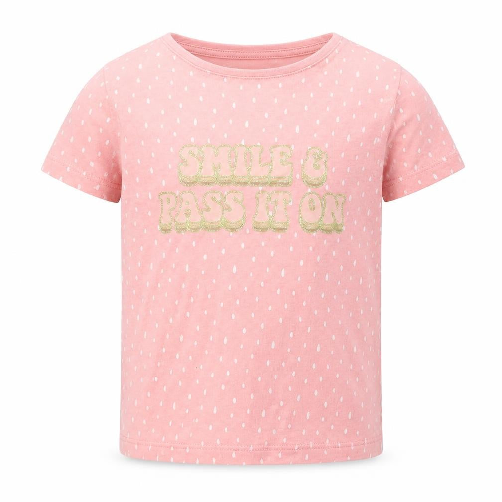 Primark Girls Pink Polka Dot Cotton Basic T-Shirt Size 5-6 Years Crew Neck Pullover - Slogan