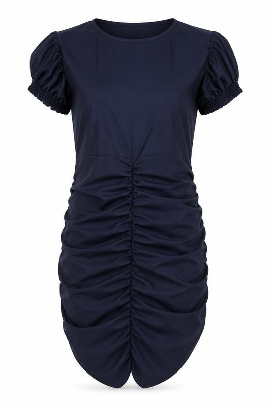 Front view of MISSFIGA women’s blue polyester bodycon, size UK 14, round neck