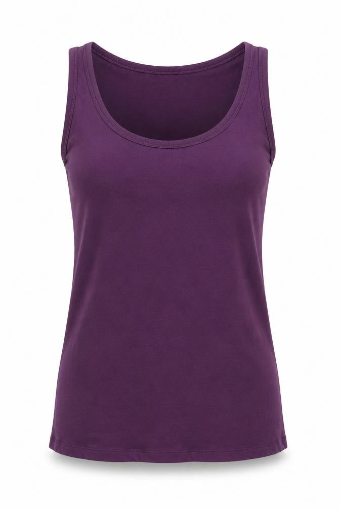 Front view of TALLY WEiJL women’s purple polyester basic tank, size XL, round neck