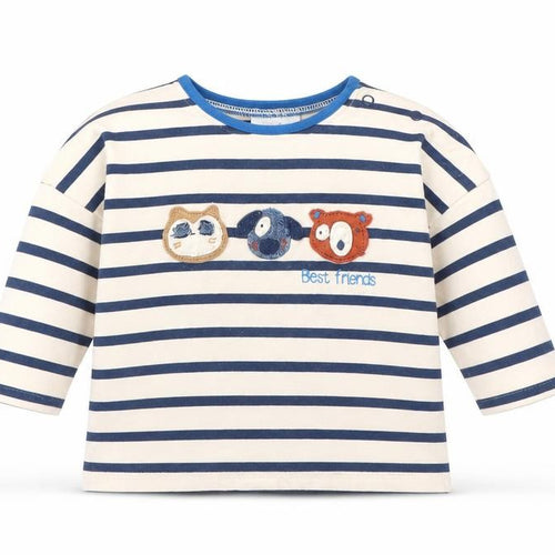 NEXT Boys Beige Striped Cotton Basic Casual Size 0-3 Months Round Neck Snap - Best Friends