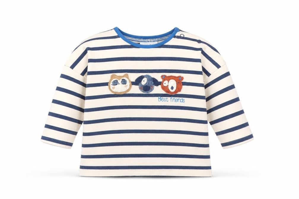 NEXT Boys Beige Striped Cotton Basic Casual Size 0-3 Months Round Neck Snap - Best Friends