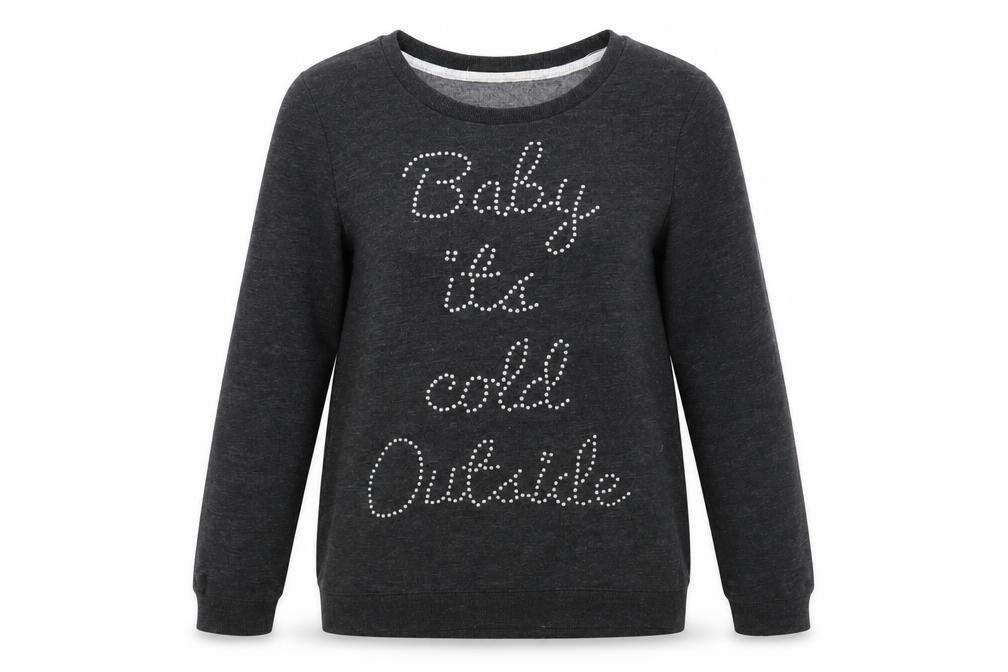 Front view of George women’s grey cotton pullover sweatshirt, size UK 10, pullover - cold outside