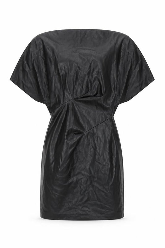 Front view of ASOS women’s black polyester bodycon, size UK 6, square neck zip