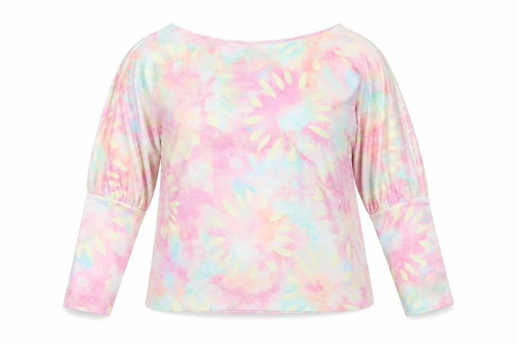 Front view of Preworn women’s multicoloured scoop neck geometric polyester jumper, size L