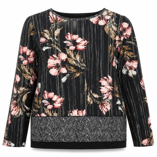 GAIA Womens Black Floral Viscose Basic T-Shirt Size 2XL Round Neck