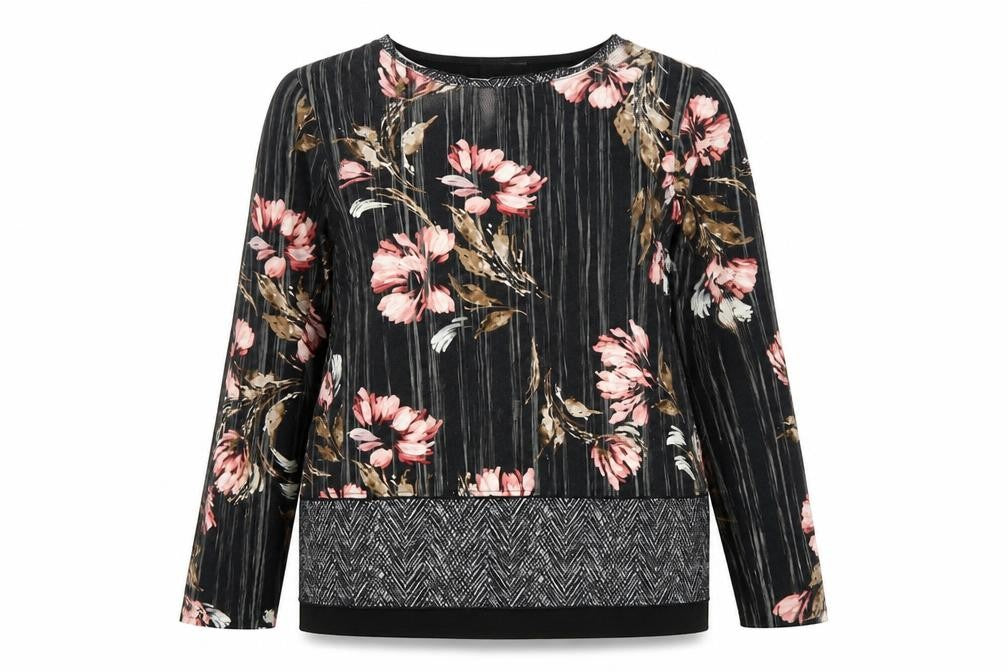 GAIA Womens Black Floral Viscose Basic T-Shirt Size 2XL Round Neck