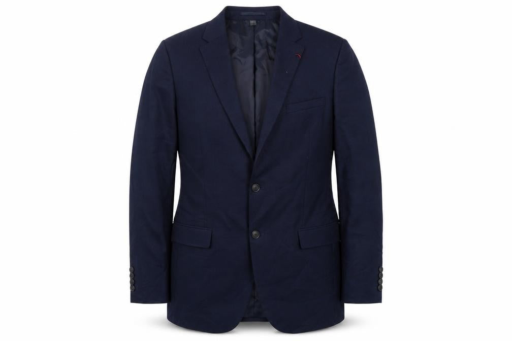 Front view of Marks & Spencer men’s blue polyester jacket suit jacket, size 42