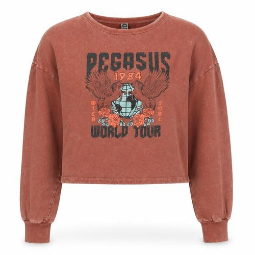 JDY Womens Brown  Cotton Pullover Sweatshirt Size S   - Degasus Tour. Cropped. Distressed effect