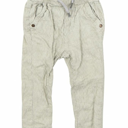 NEXT Boys Beige Striped Linen Jogger Trousers Size 6-9 Months