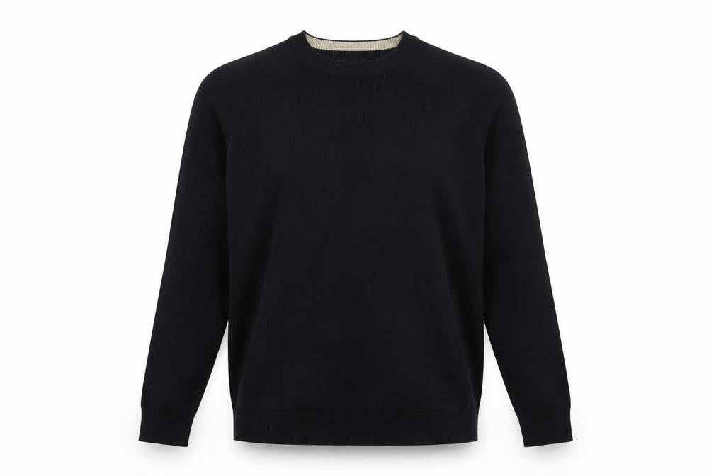 Front view of Dunnes women’s blue round neck cotton jumper, size L