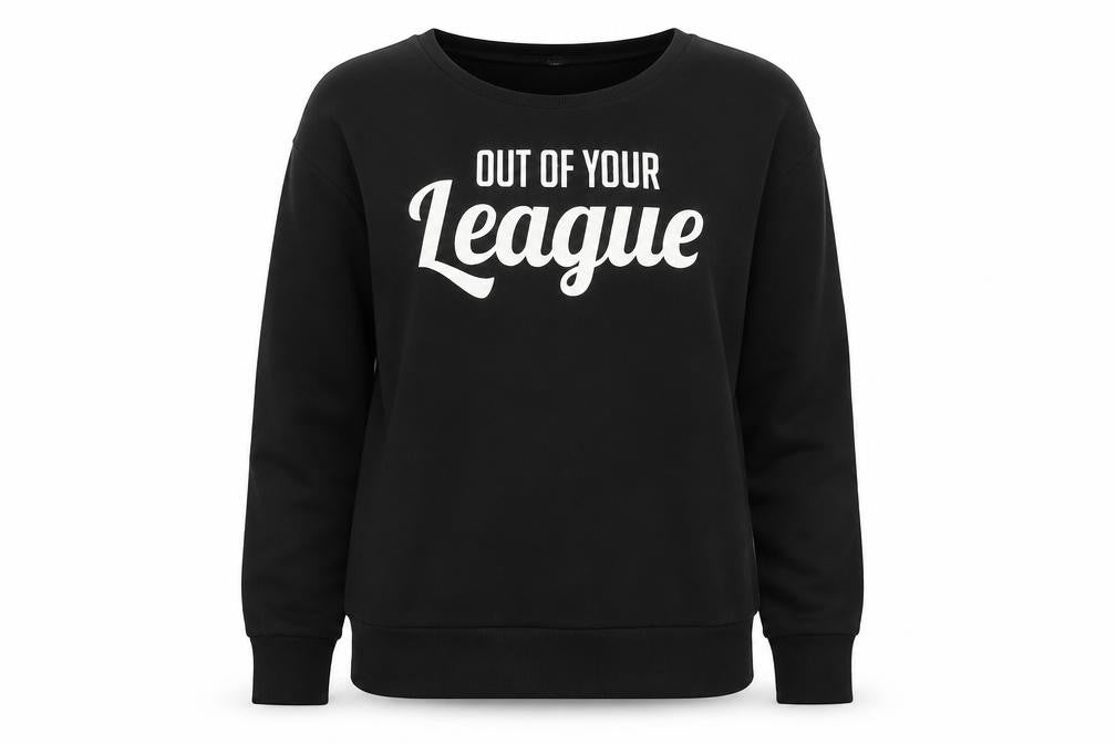 Front view of H&M women’s black cotton pullover sweatshirt, size S, pullover