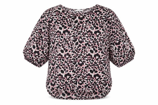 Front view of Papaya women’s pink animal print polyester tunic t-shirt, size UK 12, crew neck