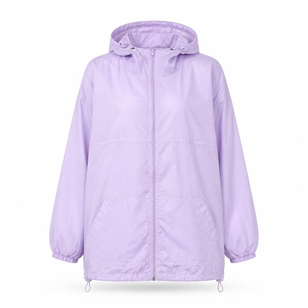 Front view of Preworn women’s purple jacket, size L, zip