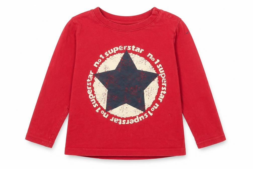 Front view of Next boys’ red cotton basic casual, size 12-18, months crew neck button