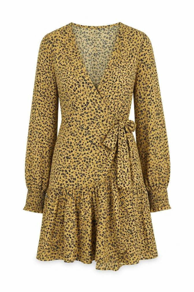 influence Womens Yellow Floral Polyester Wrap Dress  Size 6  V-Neck