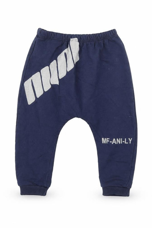 Front view of Anilco boys’ blue 100% cotton jogger leggings, size 18, months - mf-ani-ly