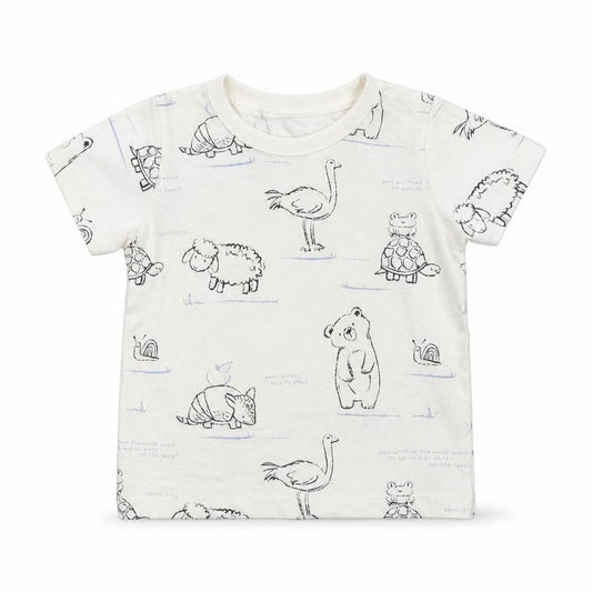 Front view of George boys’ white cotton basic t-shirt, size 6-9, months crew neck pullover - animals
