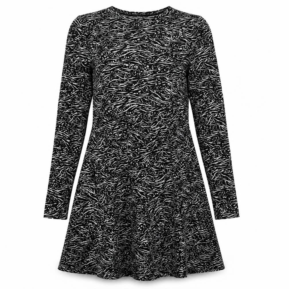 F&F Womens Black Animal Print Viscose A-Line  Size 10  Crew Neck Pullover