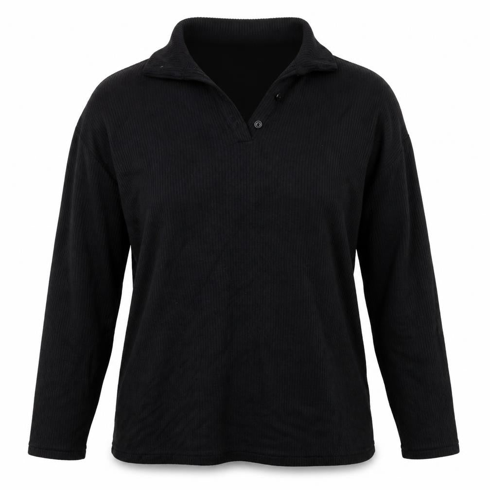 Front view of PRETTYLITTLETHING women’s black collared viscose jumper, size UK 12