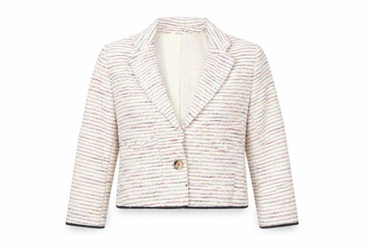 Front view of Silvian Heach women’s ivory striped jacket blazer, size S, button
