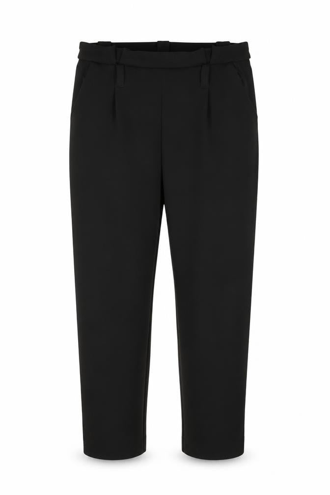 Front view of Selected women’s black polyester trousers, size UK 12, 28-inch leg regular