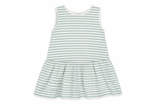 Front view of ASOS women’s green striped polyester jersey tank, size UK 8, crew neck - peplum