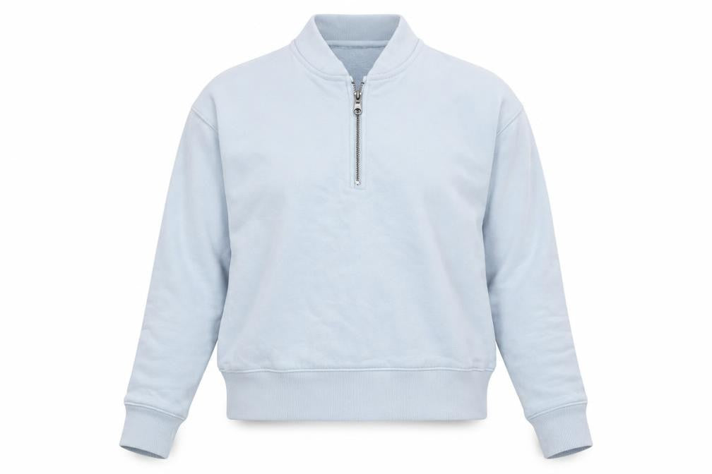 Front view of ASOS women’s blue cotton pullover sweatshirt, size M, pullover