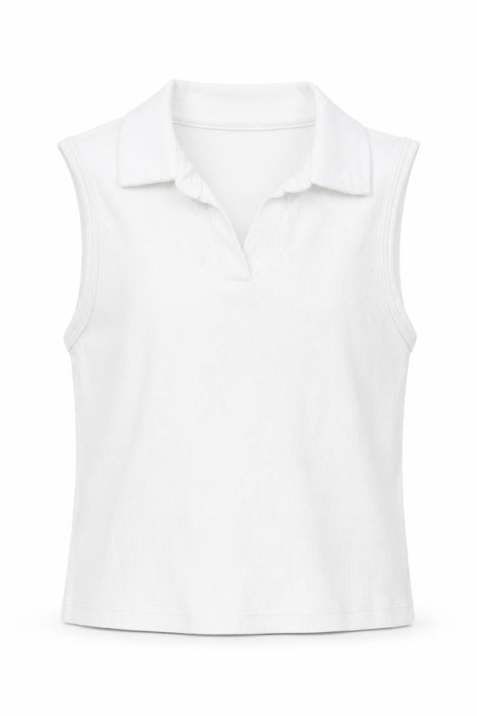 Matalan Girls White  Cotton Basic Tank Size 6 Years Collared
