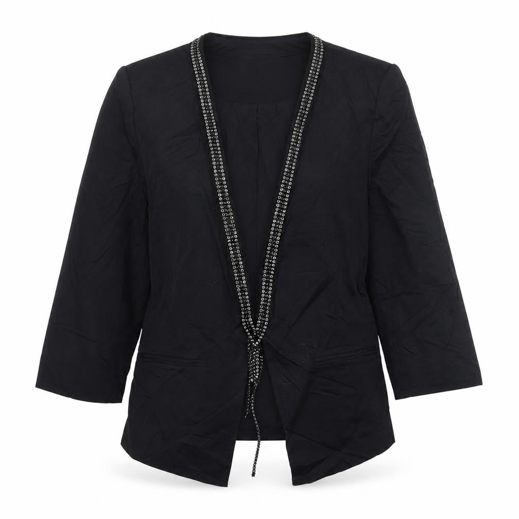 Front view of Et Vous women’s black cotton jacket blazer, size UK 10