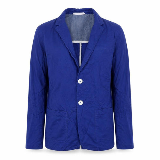 Front view of Cedarwood State men’s blue cotton jacket sport coat, size S