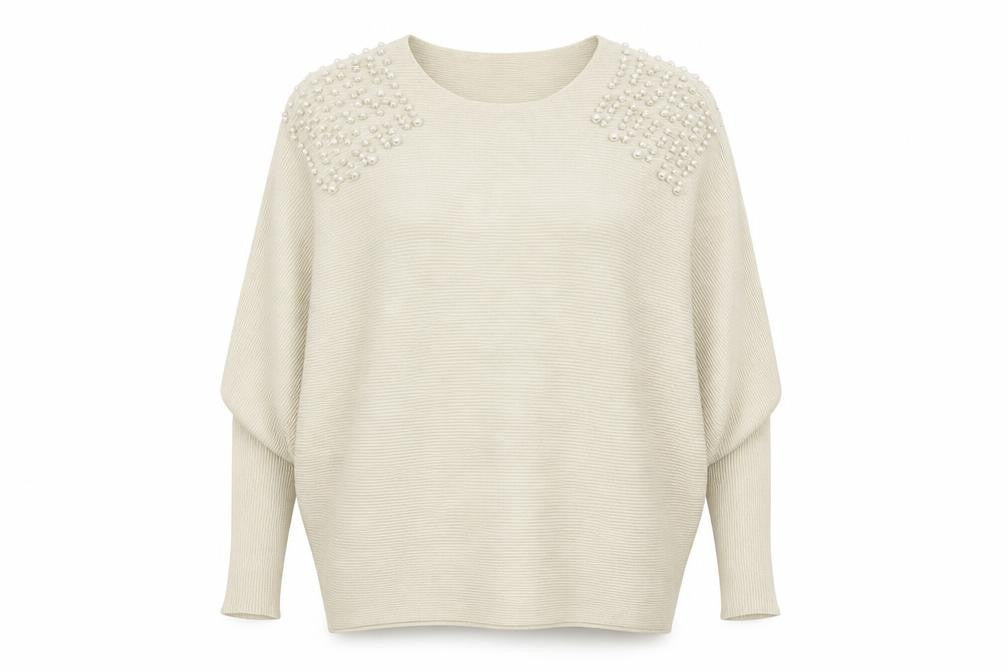 Front view of Mc Lorene women’s beige round neck viscose jumper one size
