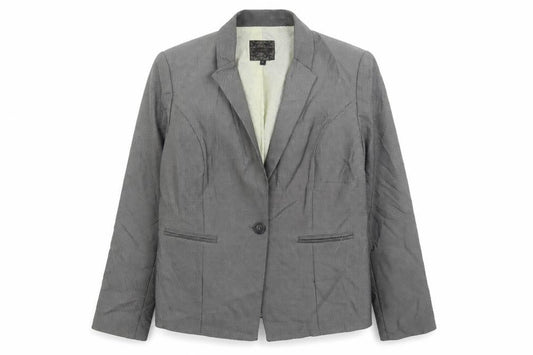 Front view of Next women’s grey geometric polyester jacket suit jacket, size UK 16
