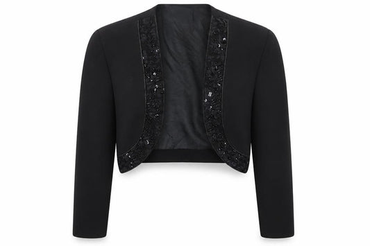 Front view of Official women’s black polyester jacket blazer, size UK 10