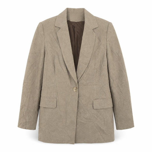 Front view of Essentials women’s beige polyester jacket suit jacket, size UK 12