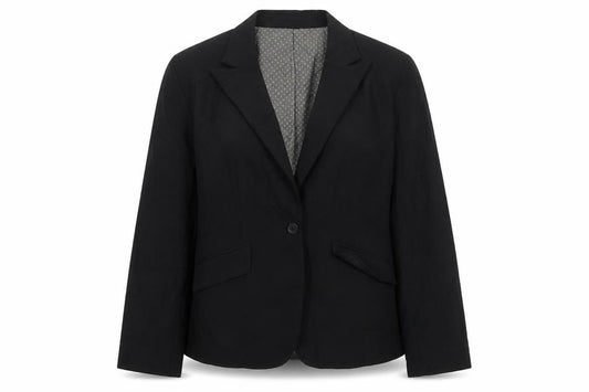 Front view of Cadenza women’s black wool jacket suit jacket, size UK 12