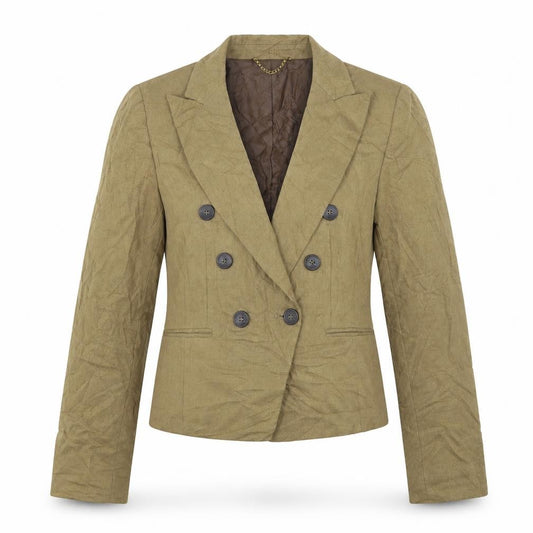 Front view of Mango women’s beige wool jacket suit jacket, size M