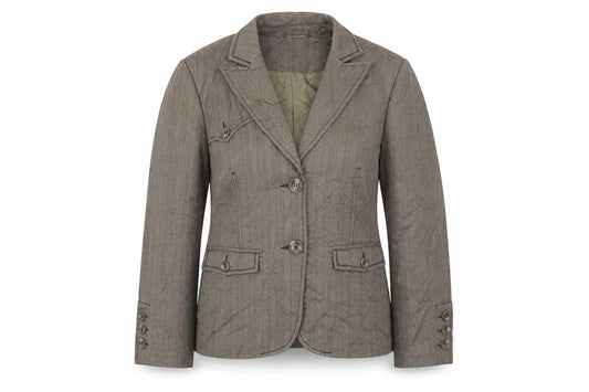 Front view of My Own women’s beige polyester jacket suit jacket, size UK 16